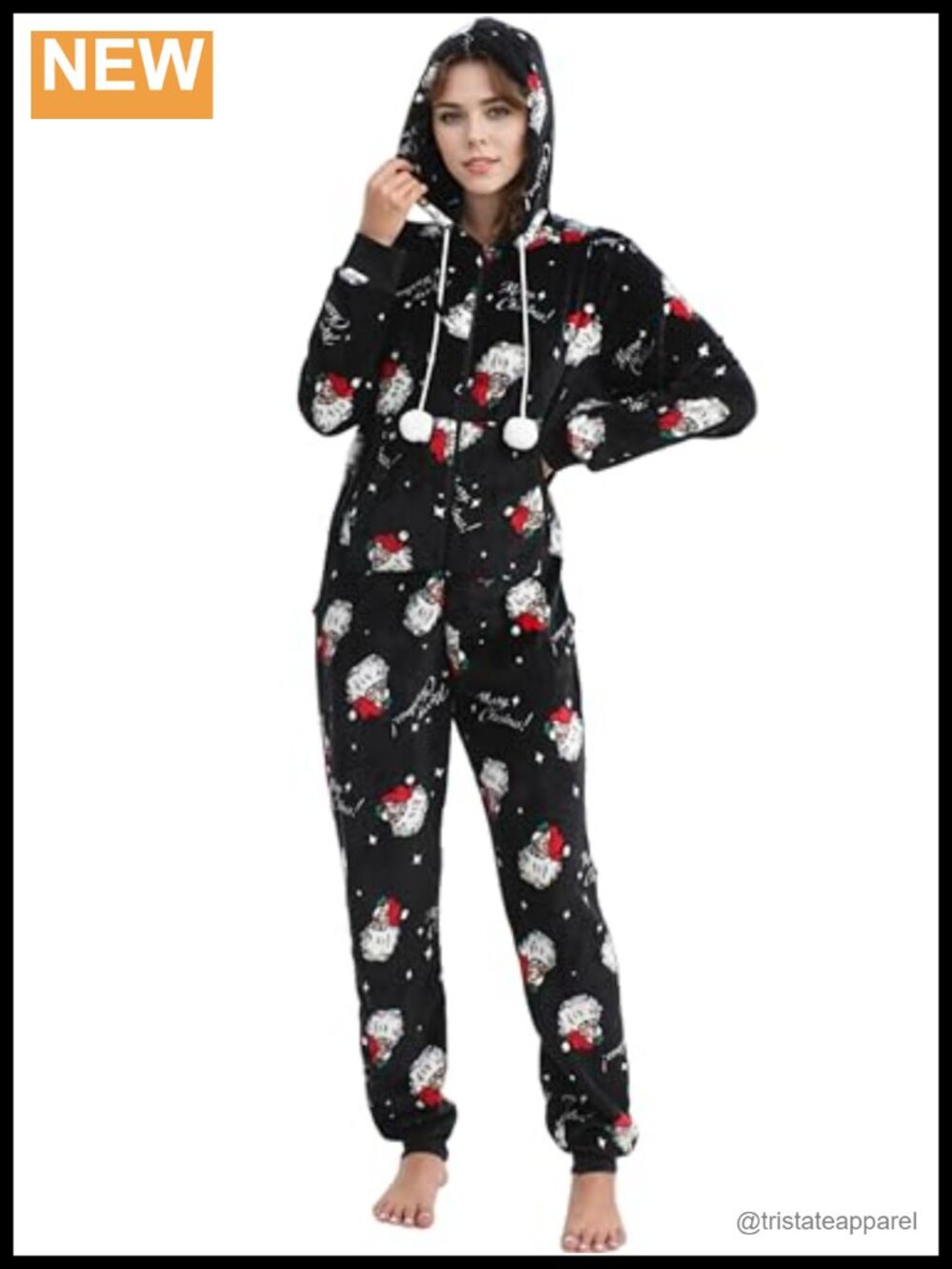 Women Hooded Christmas Flannel One-Piece Pajamas Zip Loungewear